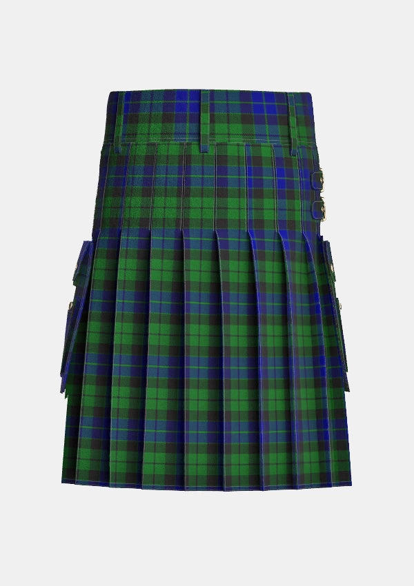 Utility_Mackay_tartan_kilt_back_image_with_pleated_design_and_adjustable_buckles_for_men