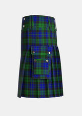 Utility_Mackay_tartan_kilt_left_image_with_pleated_design_and_adjustable_buckles_for_men