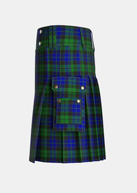 Utility_Mackay_tartan_kilt_left_image_with_pleated_design_and_adjustable_buckles_for_men