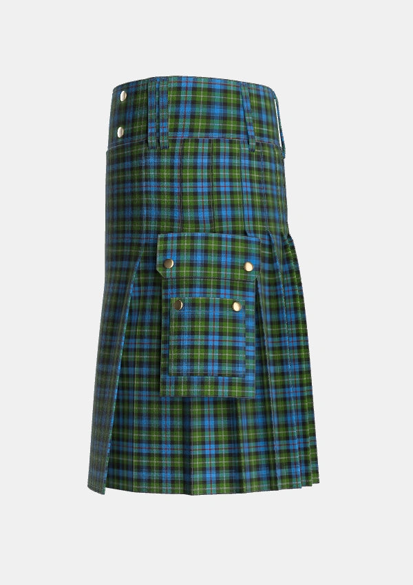 Utility_Mackenzie_2_Tartan_267_kilt_left_image_with_pleated_design_and_adjustable_buckles_for_men