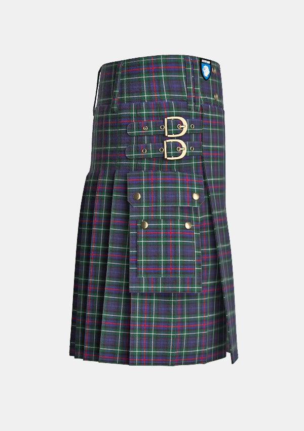 Utility_Mackenzie_Tartan_kilt_right_image_with_pleated_design_and_adjustable_buckles_for_men