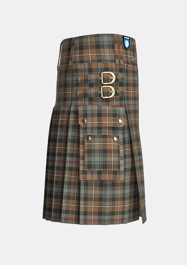 Utility_Mackenzie_Weathered_tartan_kilt_right_image_with_pleated_design_and_adjustable_buckles_for_men