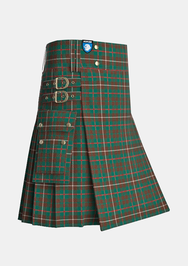 Utility_Mackinnon_ancient_hunting_tartan_kilt_side_image_with_pleated_design_and_adjustable_buckles_for_men