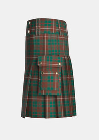Utility_Mackinnon_hunting_modern_tartan_kilt_left_image_with_pleated_design_and_adjustable_buckles_for_men