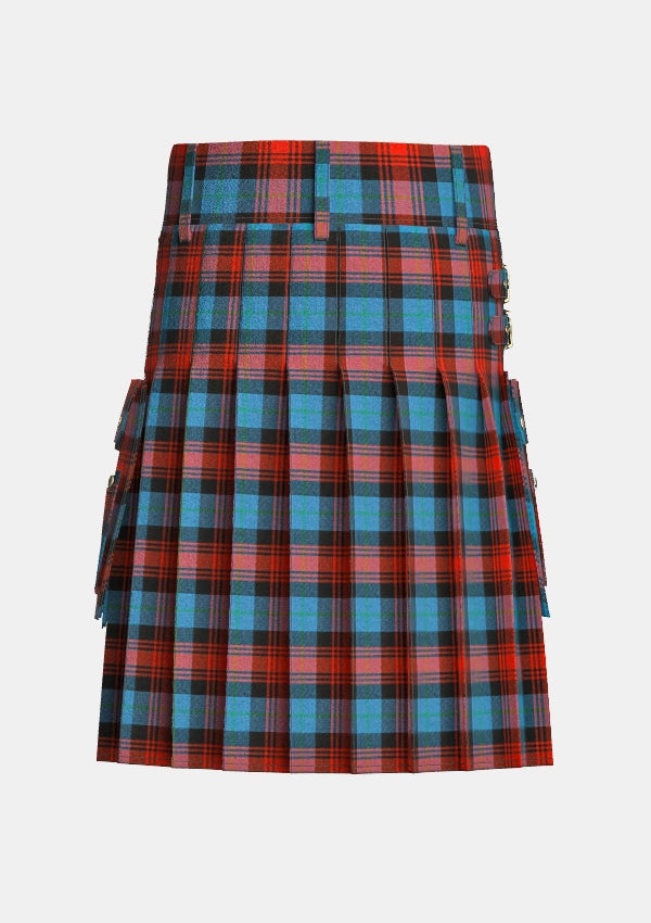 Utility_Maclachlan_ancient_tartan_kilt_back_image_with_pleated_design_and_adjustable_buckles_for_men