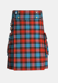 Utility_Maclachlan_ancient_tartan_kilt_front_image_with_pleated_design_and_adjustable_buckles_for_men