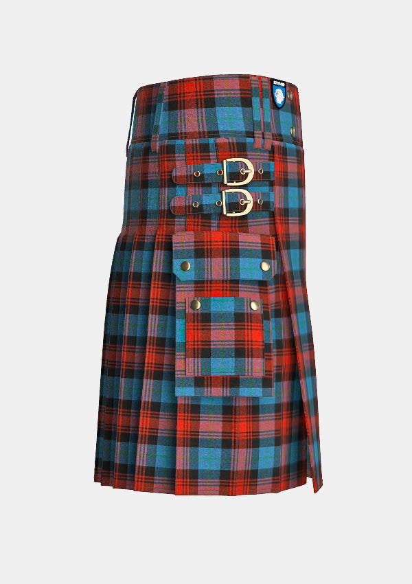Utility_Maclachlan_ancient_tartan_kilt_right_image_with_pleated_design_and_adjustable_buckles_for_men