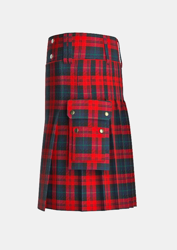 Utility_Maclachlan_tartan_732_kilt_left_image_with_pleated_design_and_adjustable_buckles_for_men
