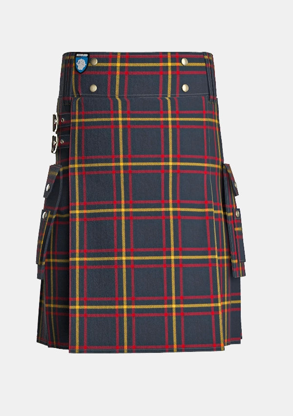 Utility_Maclain_of_lochbuie_hunting_tartan_kilt_front_image_with_pleated_design_and_adjustable_buckles_for_men
