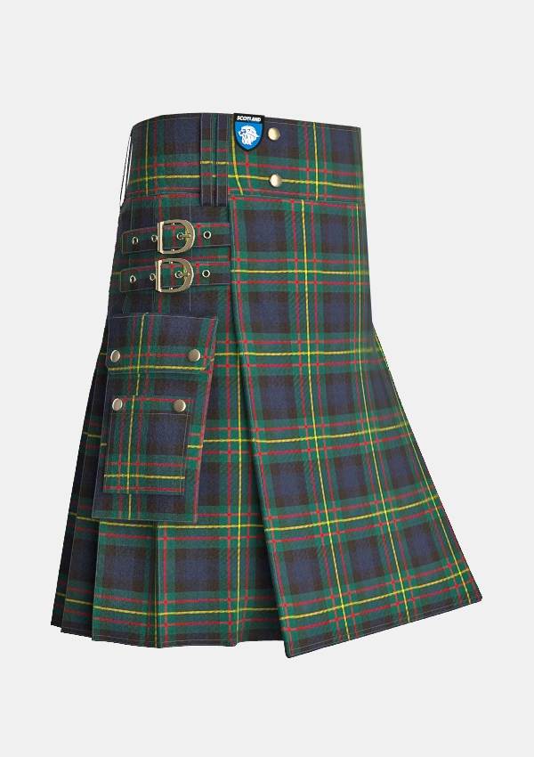 Utility_Maclaren_tartan_kilt_side_image_with_pleated_design_and_adjustable_buckles_for_men