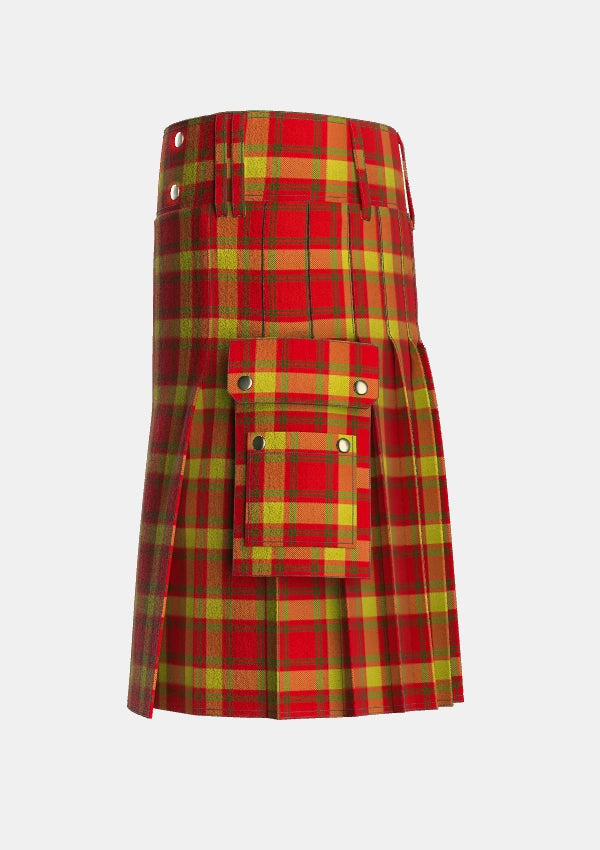 Utility_Maguire_Black_Tartan_6812_kilt_left_image_with_pleated_design_and_adjustable_buckles_for_men