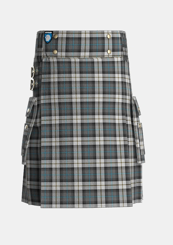 Utility_McCandlish_Arisaid_Grey_Tartan_8232_kilt_front_image_with_pleated_design_and_adjustable_buckles_for_men