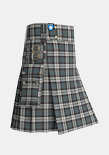 Utility_McCandlish_Arisaid_Grey_Tartan_8232_kilt_side_image_with_pleated_design_and_adjustable_buckles_for_men