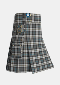 Utility_McCandlish_Arisaid_Grey_Tartan_8232_kilt_side_image_with_pleated_design_and_adjustable_buckles_for_men