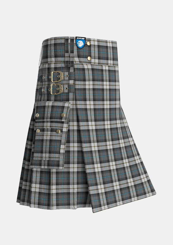 Utility_McCandlish_Arisaid_Grey_Tartan_8232_kilt_side_image_with_pleated_design_and_adjustable_buckles_for_men