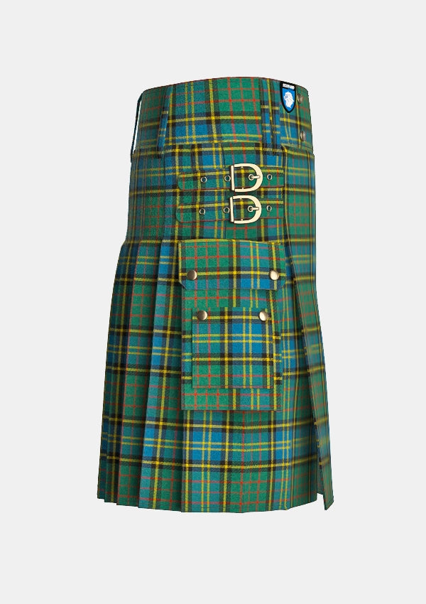 Utility_Mcmillan_Hunting_tartan_668_kilt_right_image_with_pleated_design_and_adjustable_buckles_for_men