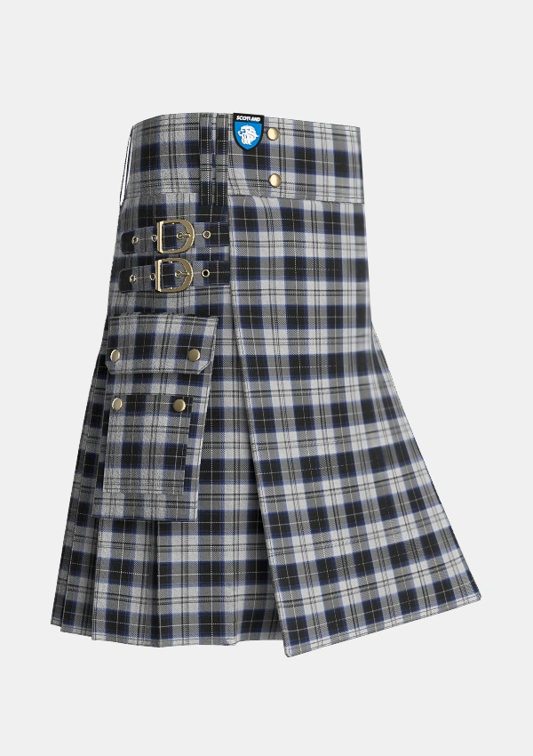 Utility_Menzies_Black_Dress_Tartan_1812_kilt_side_image_with_pleated_design_and_adjustable_buckles_for_men