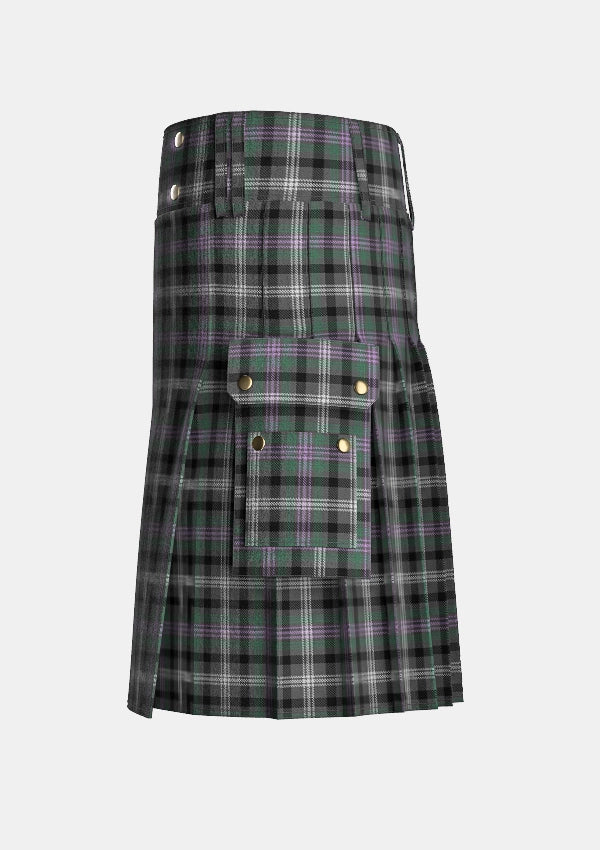 Utility_Midnight_Thistle_Tartan_7499_kilt_left_image_with_pleated_design_and_adjustable_buckles_for_men