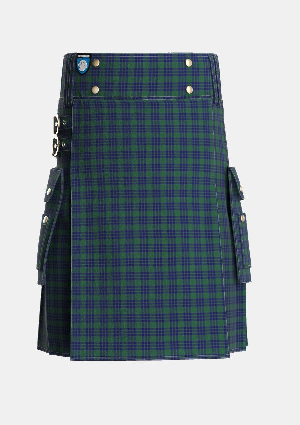 Utility_Montgomery_2_Tartan_114_kilt_front_image_with_pleated_design_and_adjustable_buckles_for_men
