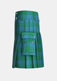 Utility_Montgomery_Blue_Ancient_Tartan_kilt_left_image_with_pleated_design_and_adjustable_buckles_for_men