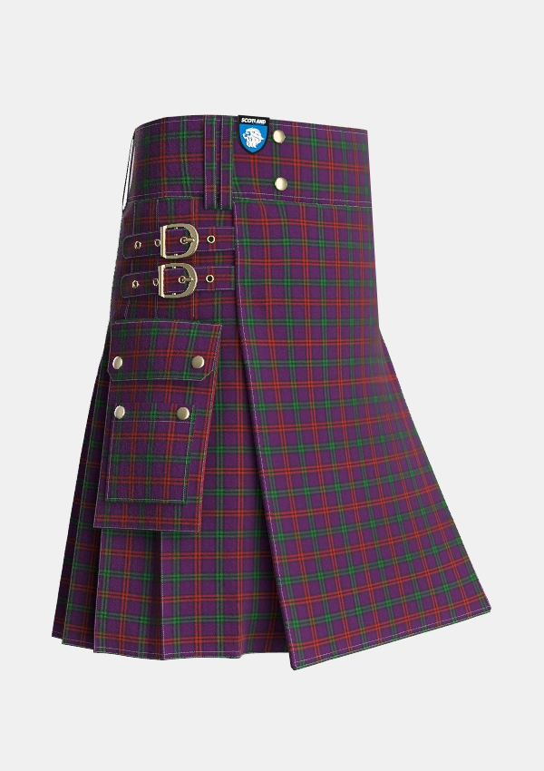 Utility_Montgomrie_Montgomery_of_Eglinton_Tartan_1082_kilt_side_image_with_pleated_design_and_adjustable_buckles_for_men