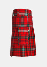 Utility_Morrison_Red_Tartan_kilt_left_image_with_pleated_design_and_adjustable_buckles_for_men