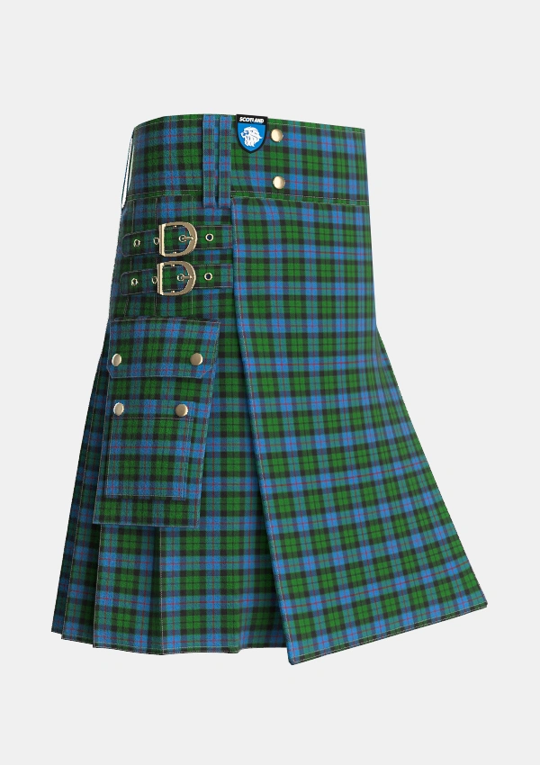 Utility_Morrison_Society_Tartan_1083_kilt_side_image_with_pleated_design_and_adjustable_buckles_for_men