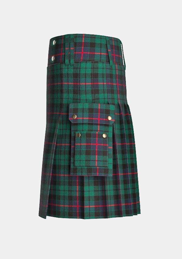 Utility_Morrison_tartan_kilt_left_image_with_pleated_design_and_adjustable_buckles_for_men