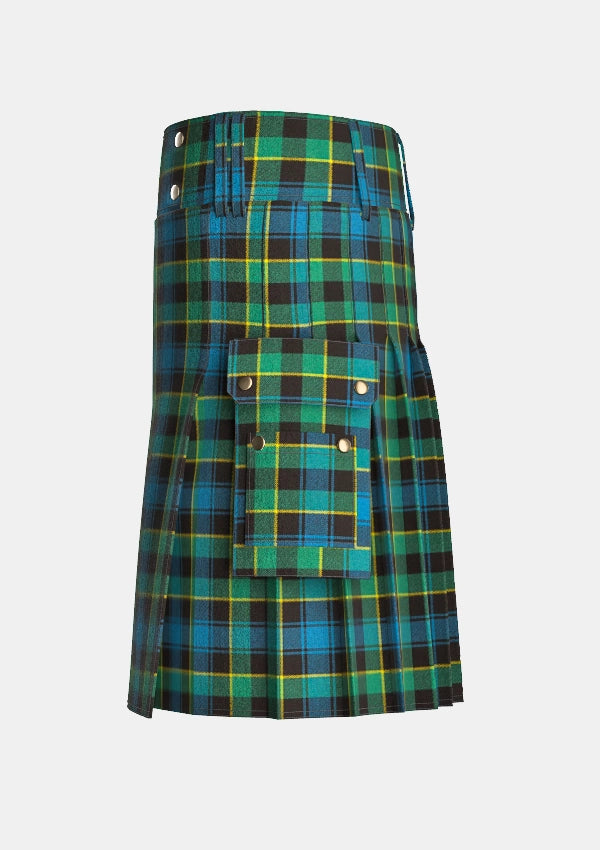 Utility_Mowat_tartan_258_kilt_left_image_with_pleated_design_and_adjustable_buckles_for_men