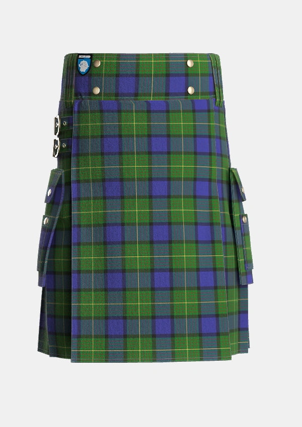 Utility_Muir_Moore_Tartan_345_kilt_front_image_with_pleated_design_and_adjustable_buckles_for_men