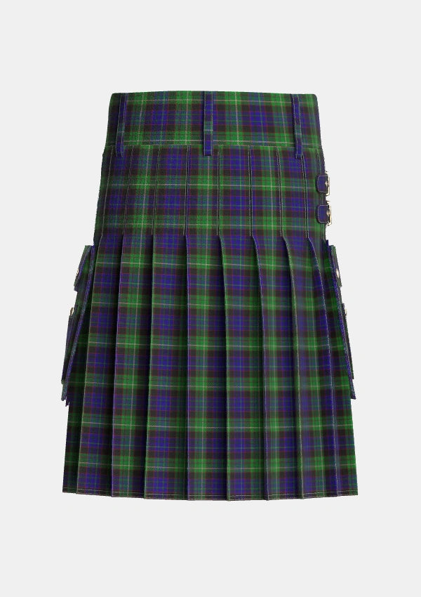 Utility_Nicolson_Green_Hunting_Tartan_322_kilt_back_image_with_pleated_design_and_adjustable_buckles_for_men