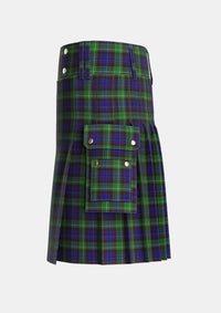 Utility_Nicolson_Green_Hunting_Tartan_322_kilt_left_image_with_pleated_design_and_adjustable_buckles_for_men