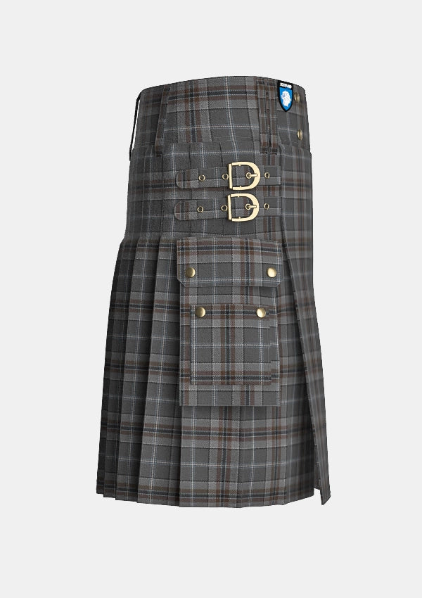Utility_Oban_Mist_Tartan_11010_kilt_right_image_with_pleated_design_and_adjustable_buckles_for_men