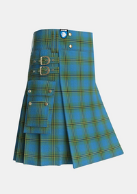 Utility_Oliver_Hunting_Tartan_126_kilt_side_image_with_pleated_design_and_adjustable_buckles_for_men