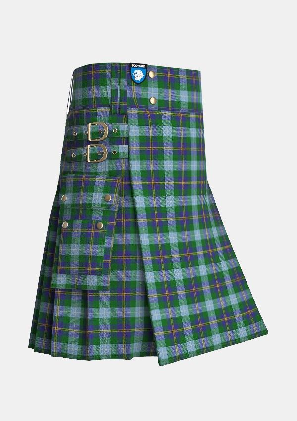 Utility_Porteous_Tartan_1264_kilt_side_image_with_pleated_design_and_adjustable_buckles_for_men