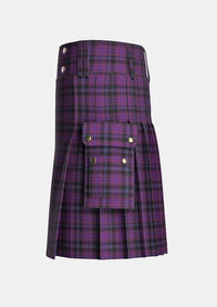 Utility_Purple_Tartan_kilt_left_image_with_pleated_design_and_adjustable_buckles_for_men