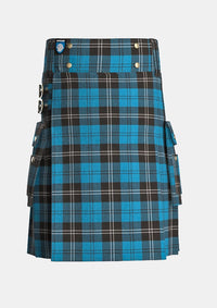 Utility_Ramsay_Blue_tartan_259_kilt_front_image_with_pleated_design_and_adjustable_buckles_for_men