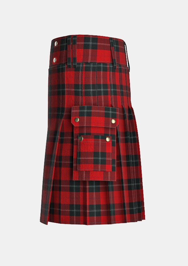 Utility_Ramsay_Red_Tartan_1238_kilt_left_image_with_pleated_design_and_adjustable_buckles_for_men