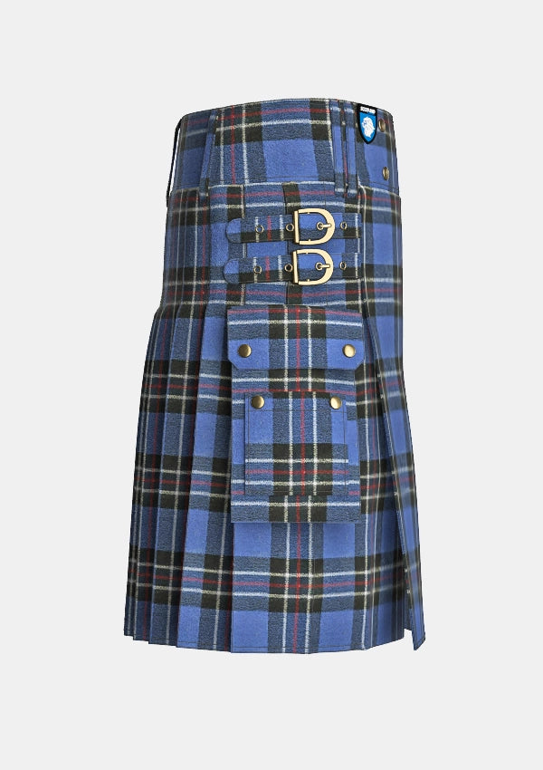 Utility_Rangers_tartan_kilt_right_image_with_pleated_design_and_adjustable_buckles_for_men