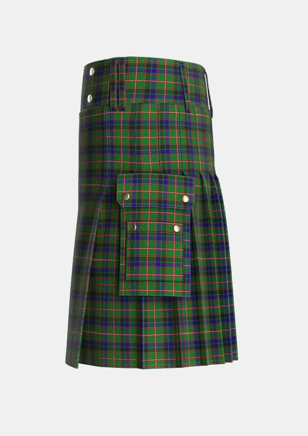 Utility_Reid_Green_Tartan_2066_kilt_left_image_with_pleated_design_and_adjustable_buckles_for_men