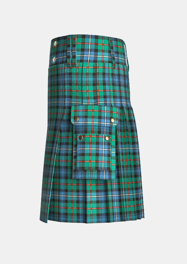 Utility_Robertson_Hunting_Ancient_Tartan_kilt_left_image_with_pleated_design_and_adjustable_buckles_for_men