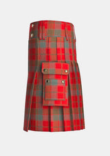 Utility_Robertson_Red_Weathered_Tartan_kilt_left_image_with_pleated_design_and_adjustable_buckles_for_men