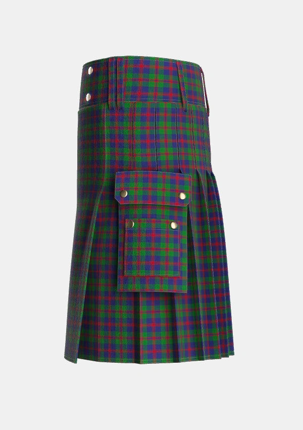 Utility_Robertson_Struan_Tartan_530_kilt_left_image_with_pleated_design_and_adjustable_buckles_for_men