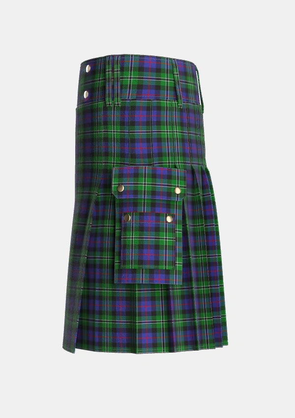 Utility_Rose_Hunting_Tartan_1226_kilt_left_image_with_pleated_design_and_adjustable_buckles_for_men