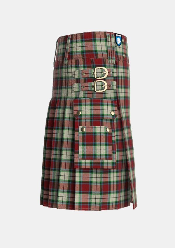 Utility_Rose_White_Dress_Tartan_1227_kilt_right_image_with_pleated_design_and_adjustable_buckles_for_men