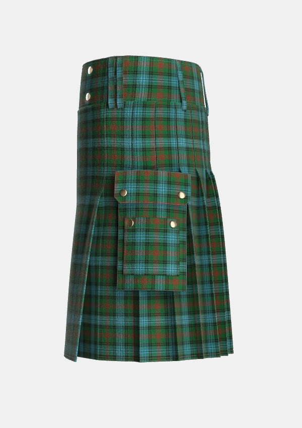 Utility_Ross_Hunting_4_Tartan_710_kilt_left_image_with_pleated_design_and_adjustable_buckles_for_men