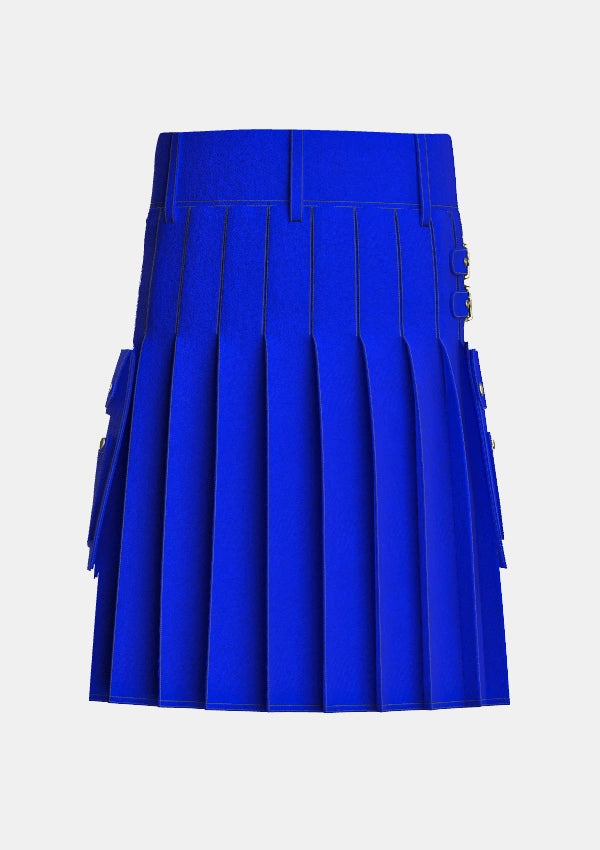 Utility_Royal_Blue_Tartan_kilt_back_image_with_pleated_design_and_adjustable_buckles_for_men