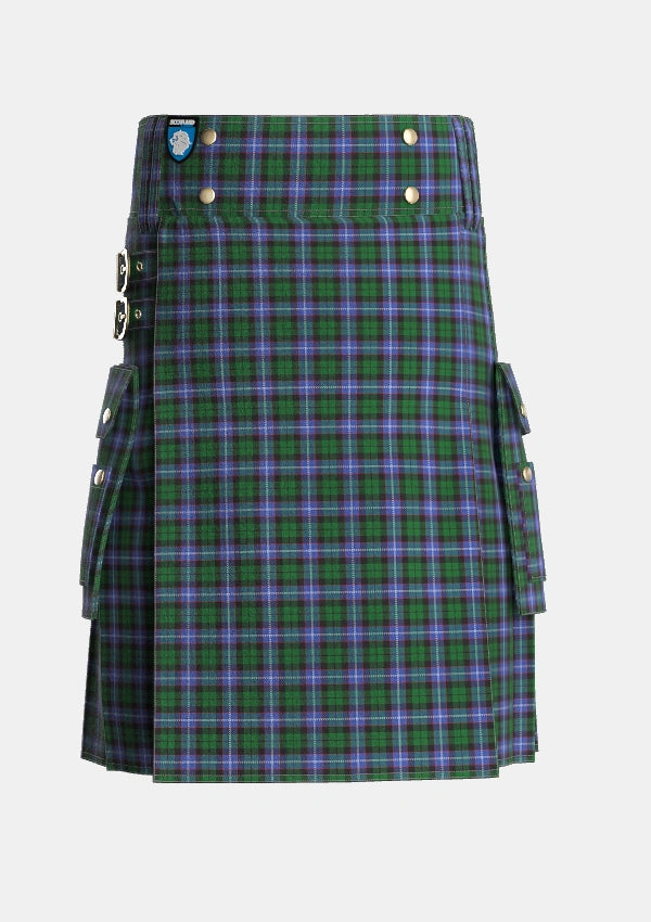 Utility_Russell_or_Mitchell_or_Hunter_or_Galbraith_Tartan_1094_kilt_front_image_with_pleated_design_and_adjustable_buckles_for_men