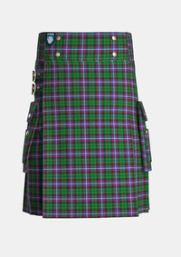 Utility_Russell_tartan_3179_kilt_front_image_with_pleated_design_and_adjustable_buckles_for_men