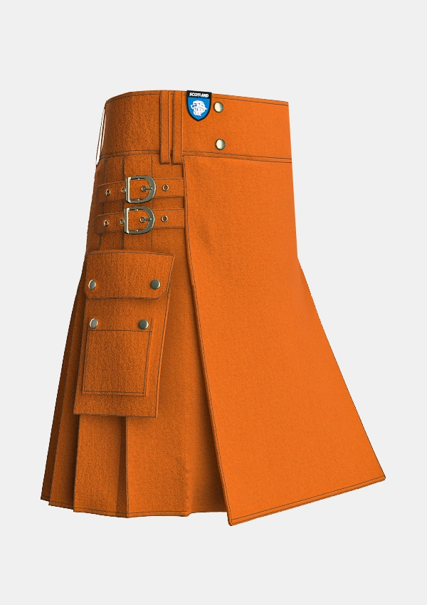 Utility_Saffron_Tartan_kilt_side_image_with_pleated_design_and_adjustable_buckles_for_men